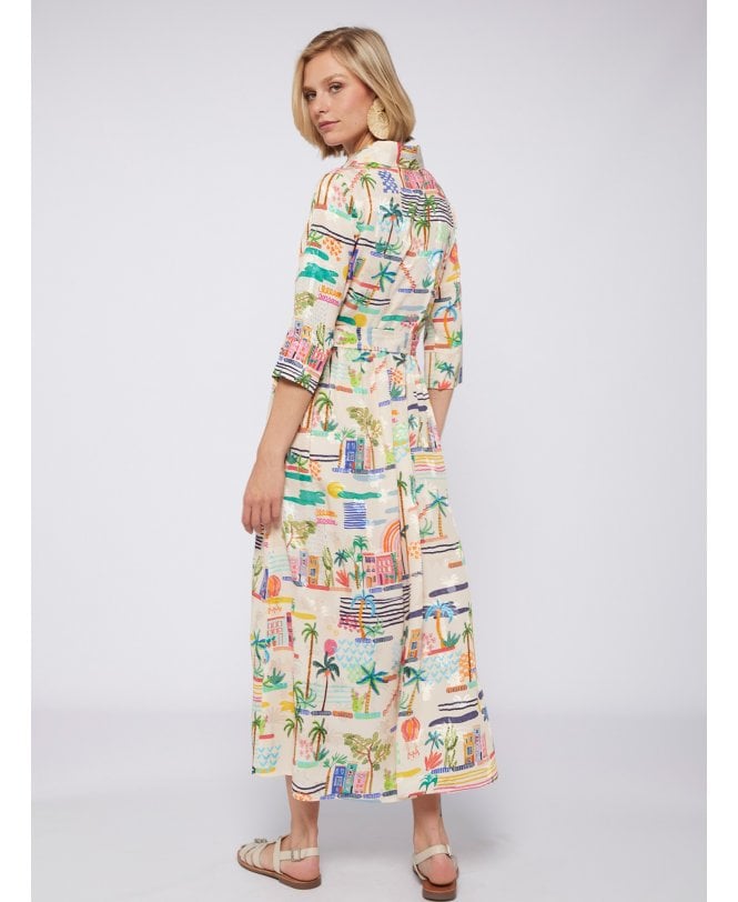 VILAGALLO Natalia Villajoyosa Multi Colour Beach Print Shirt Dress