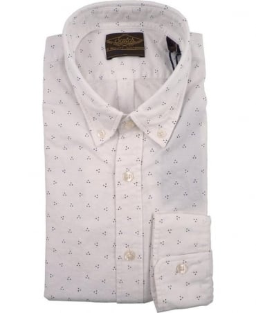 White 127071 Allover Print Button Down Collar Shirt