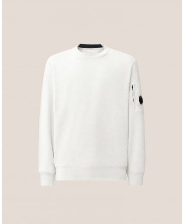 WHITE DIAGONAL RAISED FLEECE LENS CREWNECK SWEATSHIRT