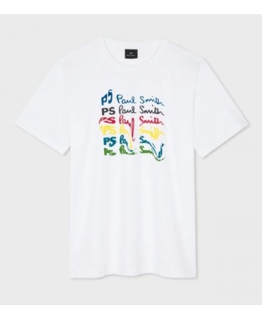White Organic-Cotton 'Waved Repeat Logo' Print T-Shirt