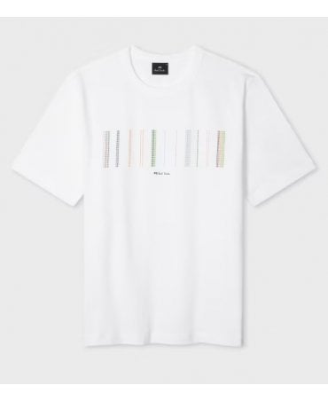 White 'Stitch Stripe' Print T-Shirt