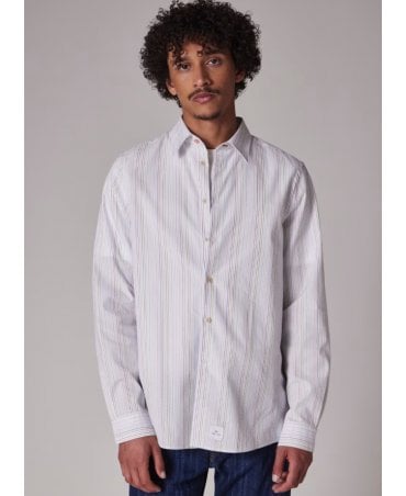 White Yarn-Dyed Twisted Stripe Cotton Shirt