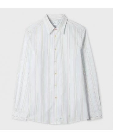 White Yarn-Dyed Twisted Stripe Cotton Shirt