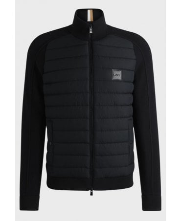Zip-up jacket in mixed materials with logo badge